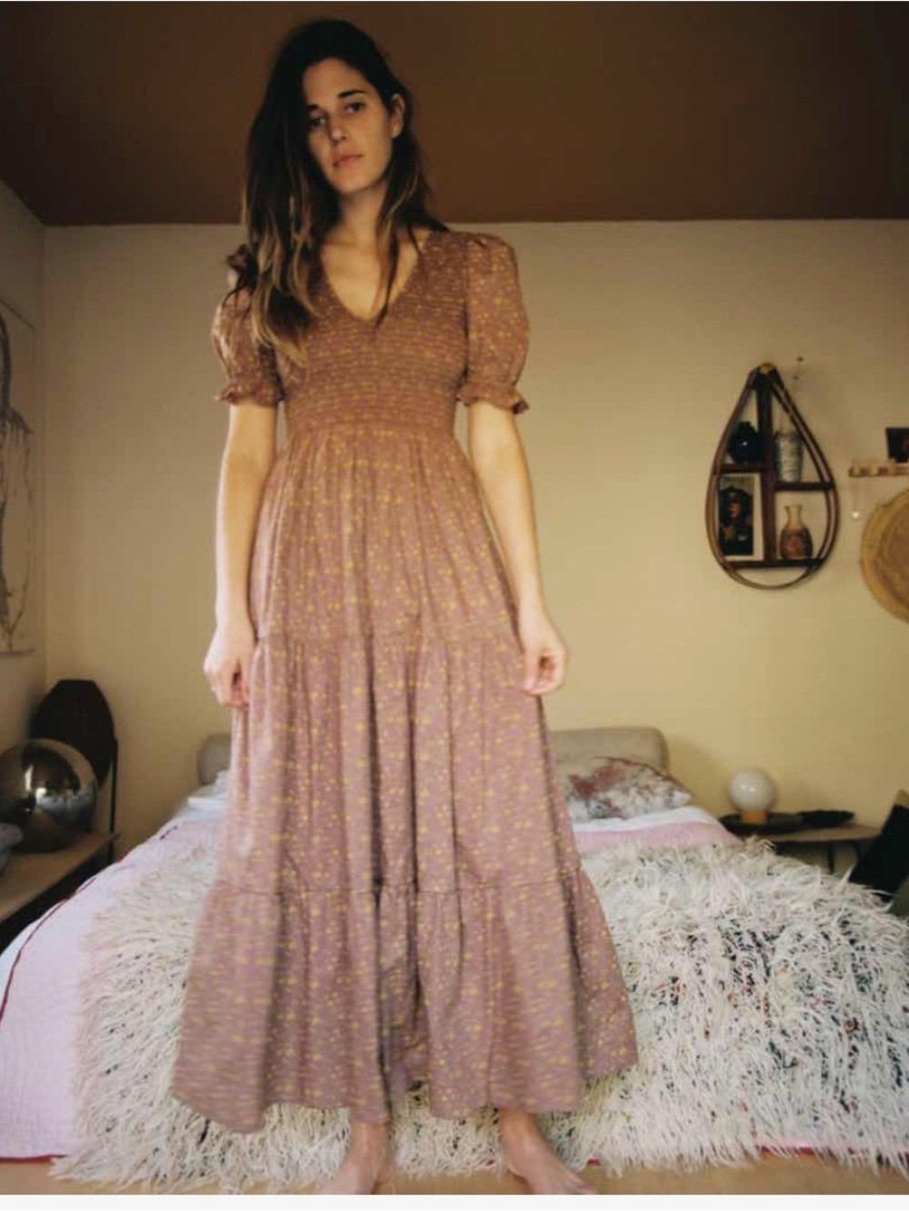 Christy Dawn Brooklyn Dress - Floral Smocked V-Neck Maxi Dress Large